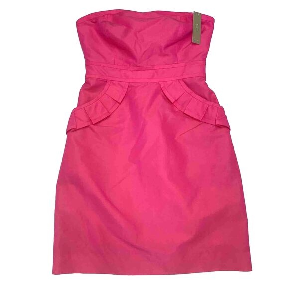 J Crew Mini Dress Size 2 Hot Pink Flamenco Pockets Lined Barbiecore Silk Cotton - Picture 1 of 15